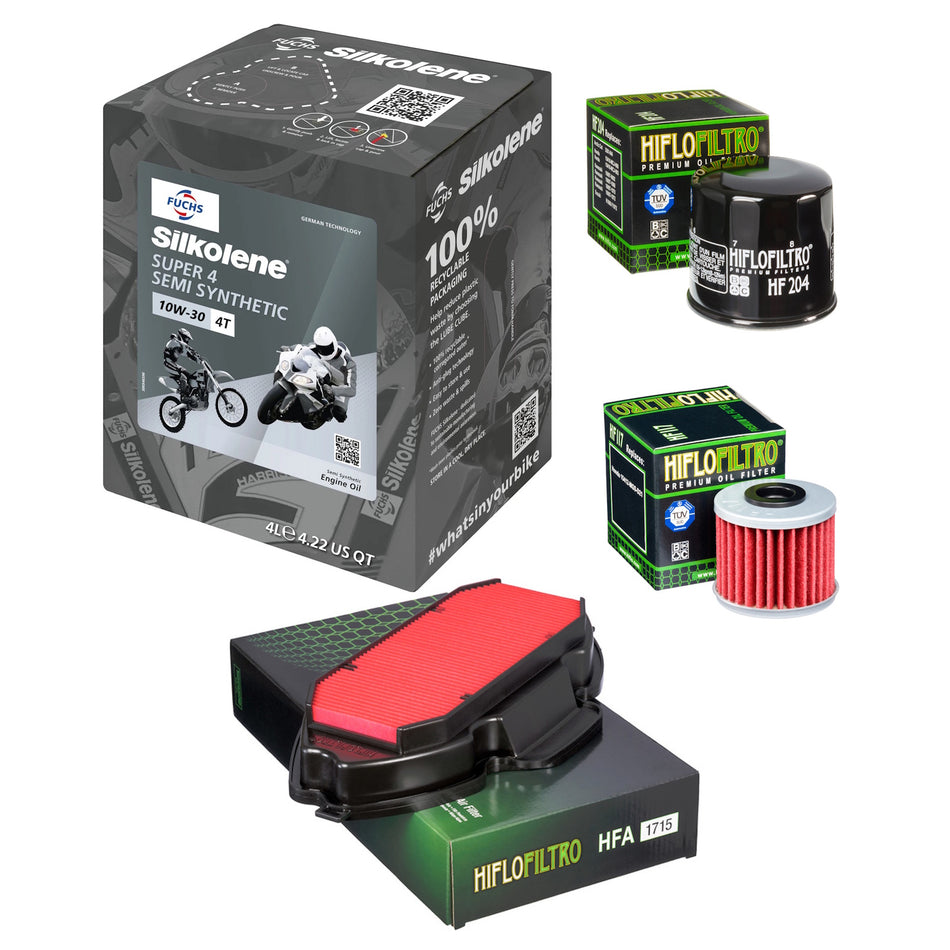 Silkolene Super 4 10w30 4L Oil & HF204 & HF117 & HFA1715 Oil Filter Kit