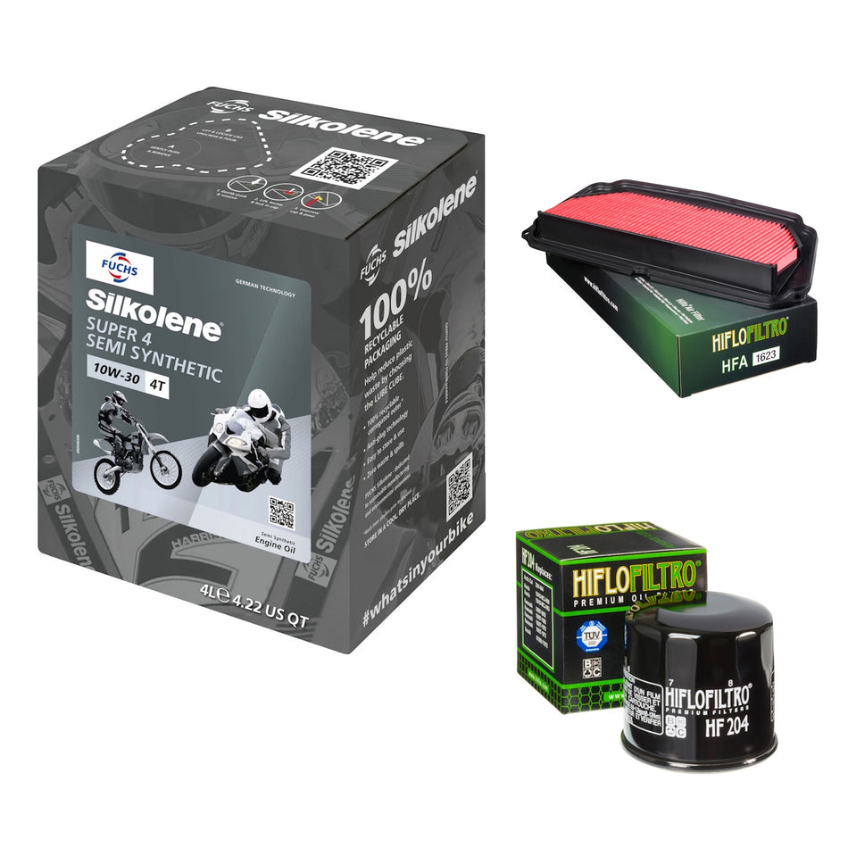Silkolene Super 4 10w30 4L Oil & HF204 & HFA1623 Oil Filter Kit