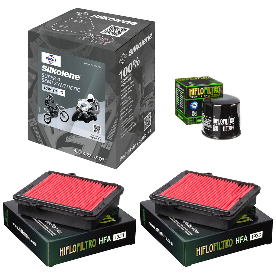 Silkolene Super 4 10w30 4L Oil & HF204 & HFA1933 & HFA1933 Oil Filter Kit