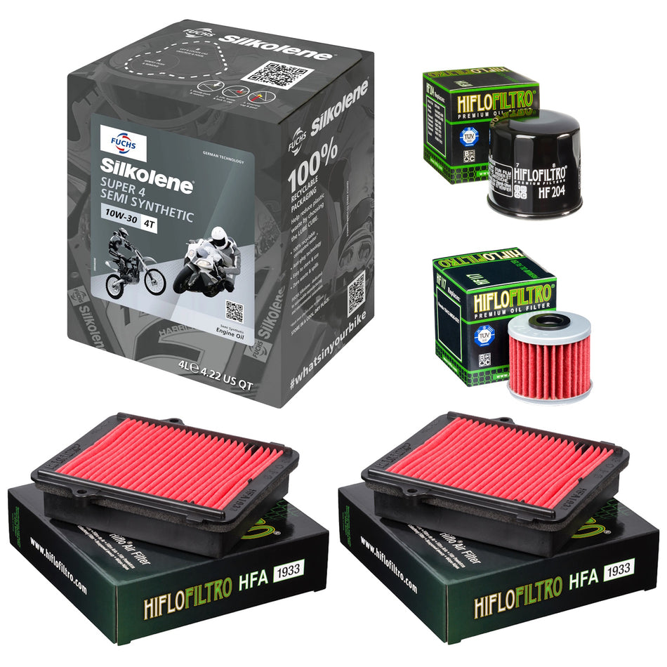Silkolene Super 4 10w30 4L Oil & HF204 & HF117 & HFA1933 & HFA1933 Oil Filter Kit