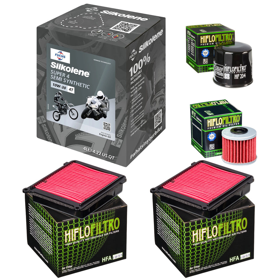 Silkolene Super 4 10w30 4L Oil & HF204 & HF117 & HFA1935 & HFA1935 Oil Filter Kit