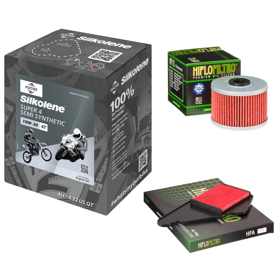 Silkolene Super 4 10w30 4L Oil & HF112 & HFA1608 Oil Filter Kit