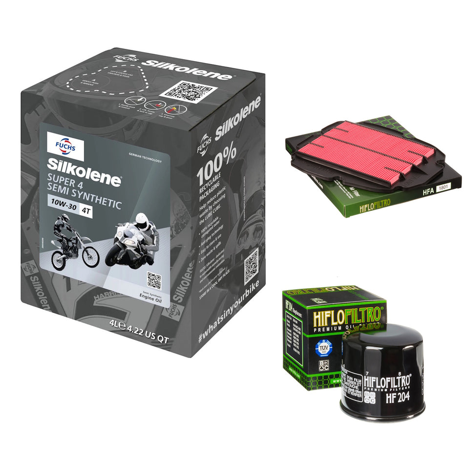 Silkolene Super 4 10w30 4L Oil & HF204 & HFA1801 Oil Filter Kit