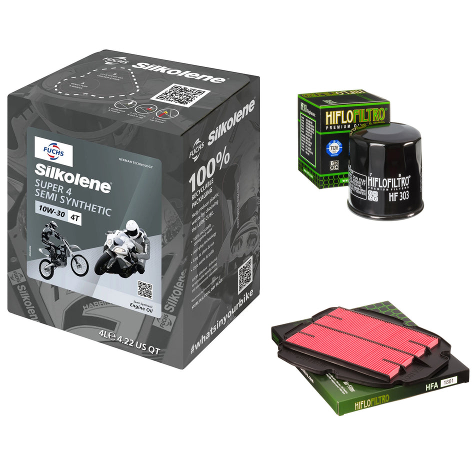 Silkolene Super 4 10w30 4L Oil & HF303 & HFA1801 Oil Filter Kit