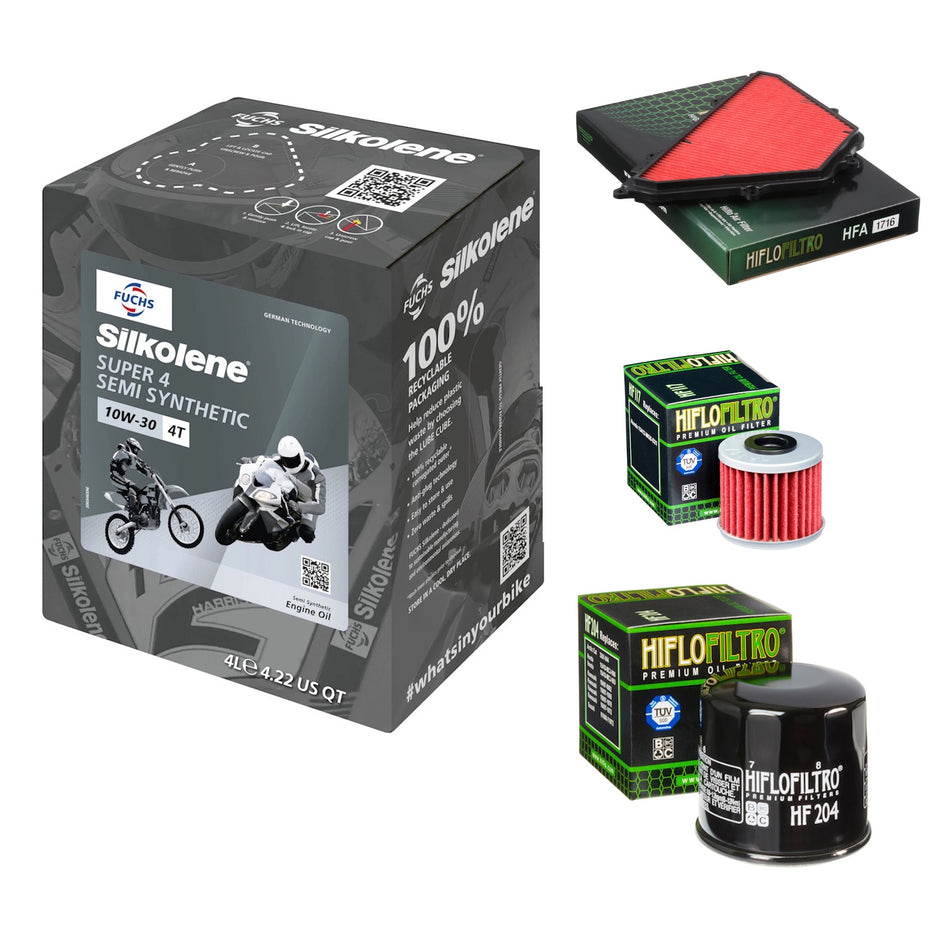 Silkolene Super 4 10w30 4L Oil & HF204 & HF117 & HFA1716 Oil Filter Kit