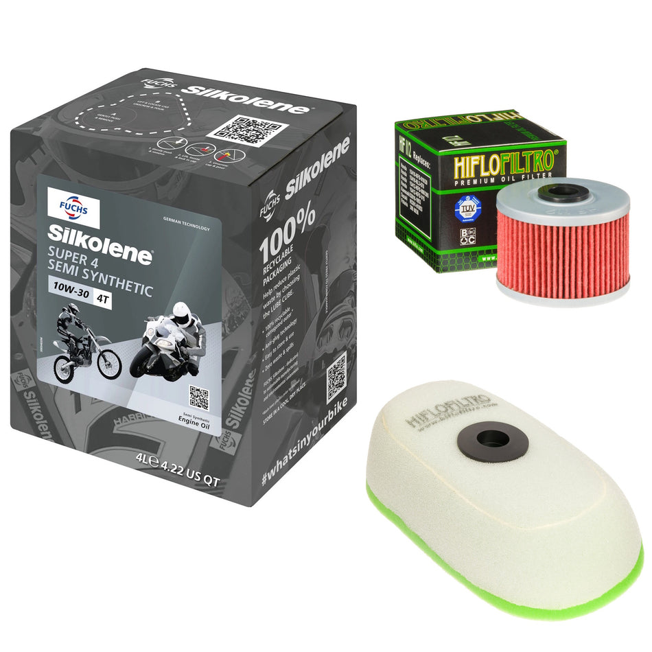 Silkolene Super 4 10w30 4L Oil & HF112 & HFF1015 Oil Filter Kit
