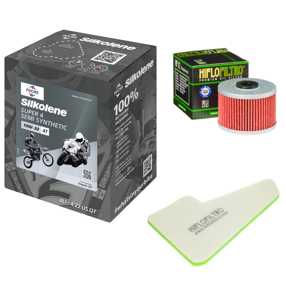 Silkolene Super 4 10w30 4L Oil & HF112 & HFF1019 Oil Filter Kit