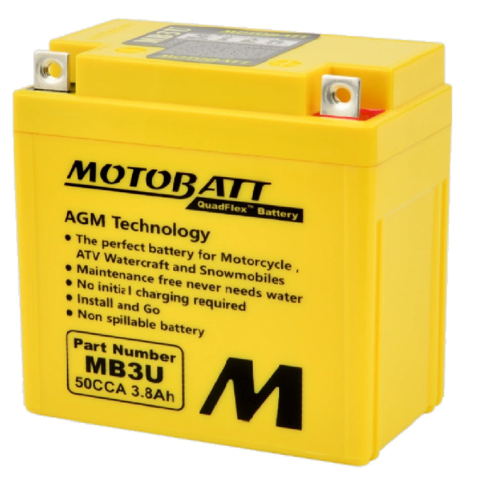 Motobatt Battery MB3U 12v 4.0Ah (20Hr) CCA:50A YB3L-A, YB3L-B L:98mm x H:110mm x W:56mm