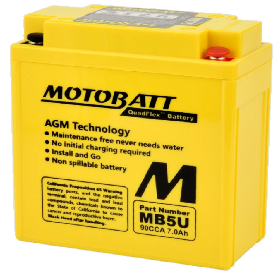 Motobatt Battery MB5U 12v 7.4Ah (20Hr) CCA:90A YB5LB, 12N53B L:120mm x H:130mm x W:60mm
