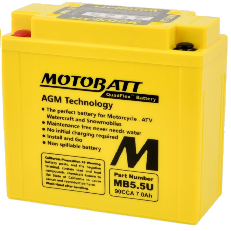 Motobatt Battery MB5.5U 12v 7.4Ah (20Hr) CCA:90A 12N5.5-3B, 12N5.5-4A L:135mm x H:130mm x W:60mm