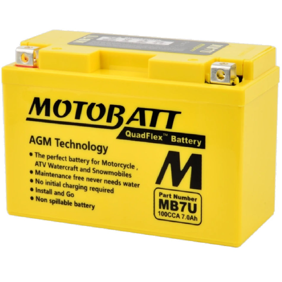 Motobatt Battery MB7U 12v 7.4Ah (20Hr) CCA:100A YT7BBS, YT7B4 L:151mm x H:94mm x W:65mm
