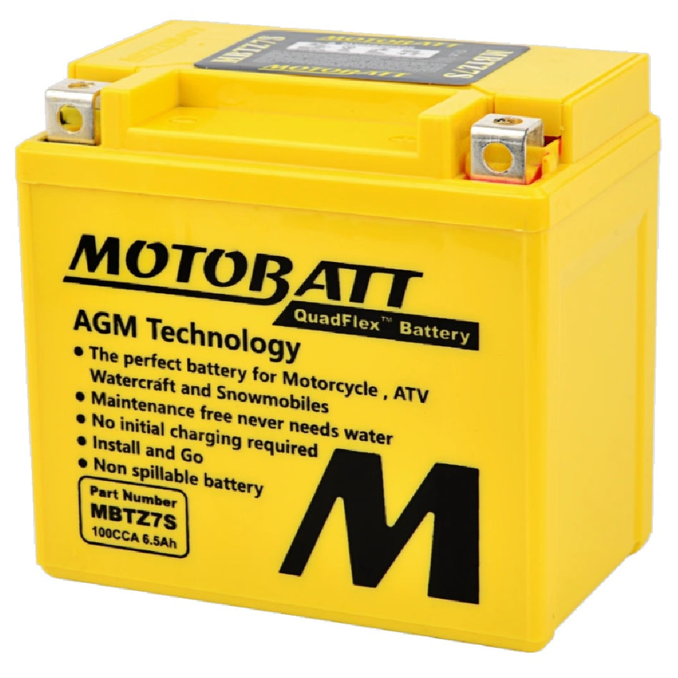 Motobatt Battery MBTZ7S 12v 6.9Ah (20Hr) CCA:100A YTX5L-BS, YTZ6S, YTZ7S L:114mm x H:107mm x W:70mm