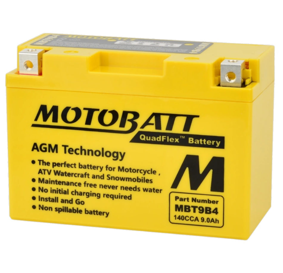 Motobatt Battery MBT9B4 12v 9.5Ah (20Hr) CCA:140A YT9BBS, YT9B4 L:150mm x H:105mm x W:70mm
