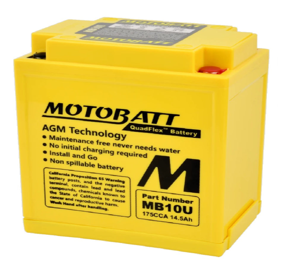 Motobatt Battery MB10U 12v 15.4Ah (20Hr) CCA:175A 12N103A & B, YB10LA2 L:135mm x H:155mm x W:90mm