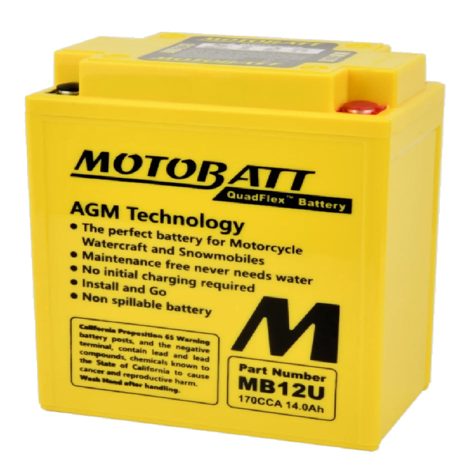 Motobatt Battery MB12U 12v 14.8Ah (20Hr) CCA:170A YB12AA, YB12ALA2 L:134mm x H:161mm x W:80mm