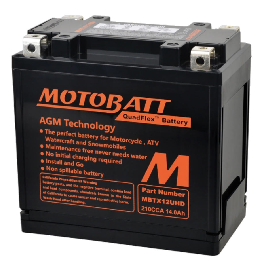 Motobatt Battery MBTX12UHD Black 12v 14.8Ah (20Hr) CCA:210A YTX12BS L:151mm x H:130mm x W:87mm