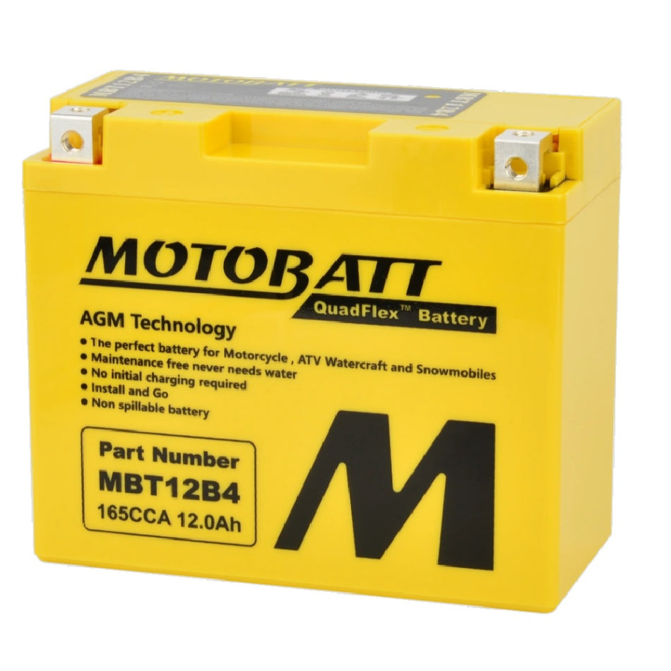 Motobatt Battery MBT12B4 12v 12.7Ah (20Hr) CCA:165A YT12BBS, YT12B4 L:150mm x H:130mm x W:70mm