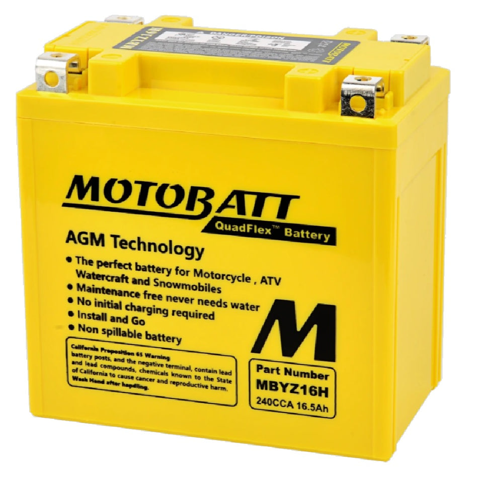Motobatt Battery MBYZ16H 12v 17.5Ah (20Hr) CCA:240A YTX14BS YTX14LBS L:151mm x H:145mm x W:87mm