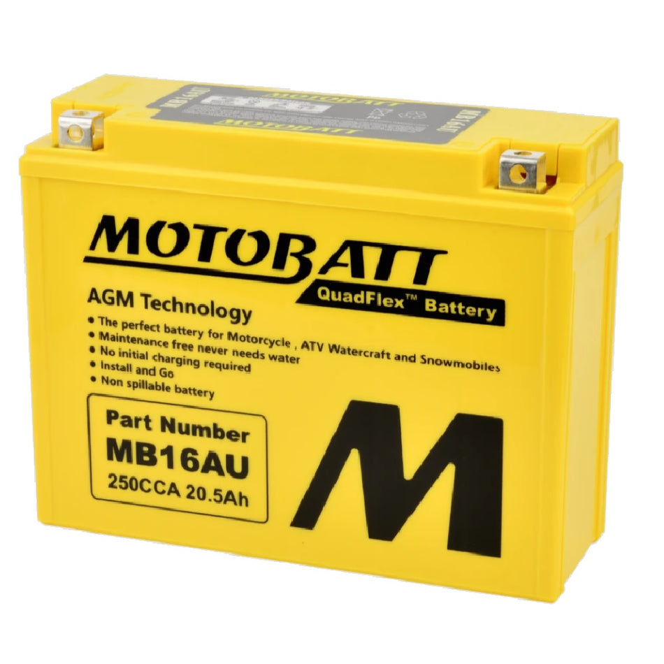 Motobatt Battery MB16AU 12v 21.7Ah (20Hr) CCA:250A YB16ALA2 L:207mm x H:164mm x W:72mm