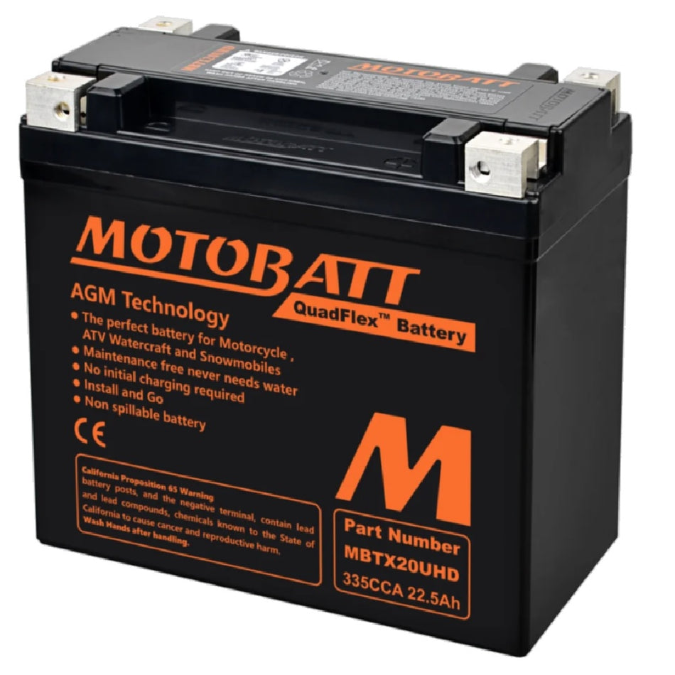 Motobatt Battery MBTX20UHD Black 12v 22.3Ah (20Hr) CCA:320A YTX20LBS L:175mm x H:155mm x W:87mm