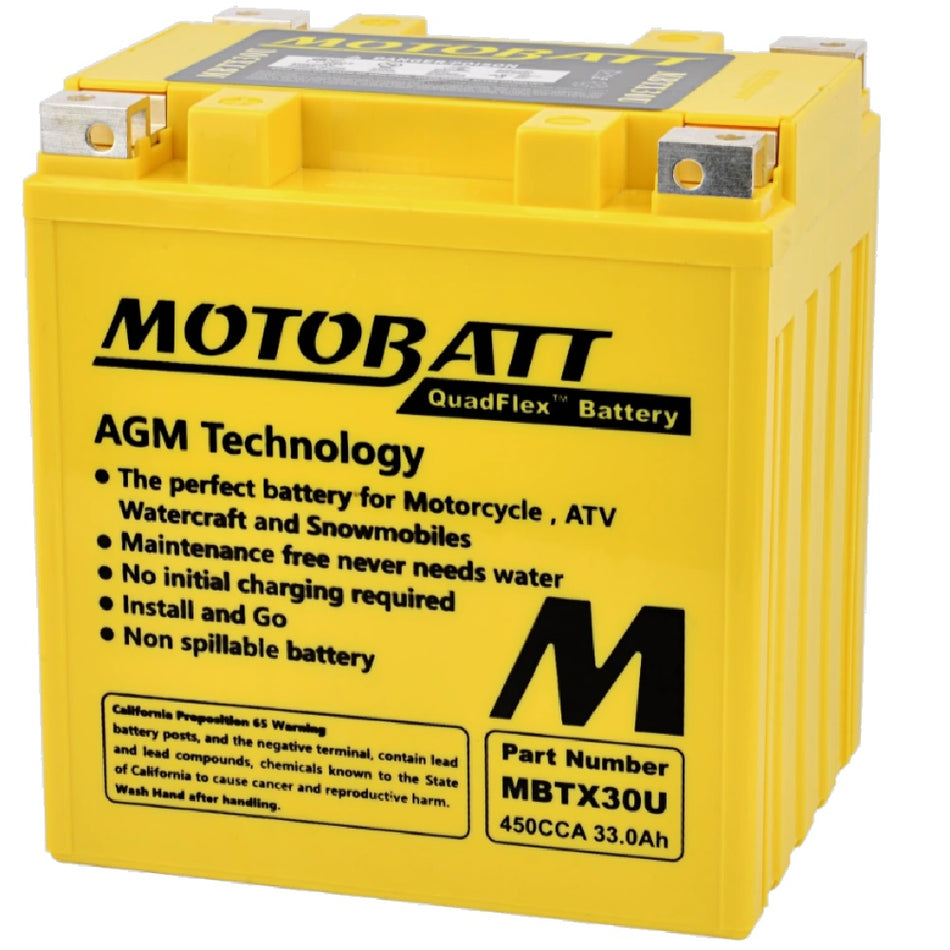 Motobatt Battery MBTX30U 12v 36.0Ah (20Hr) CCA:440A YB30LB, 53030 L:166mm x H:175mm x W:126mm
