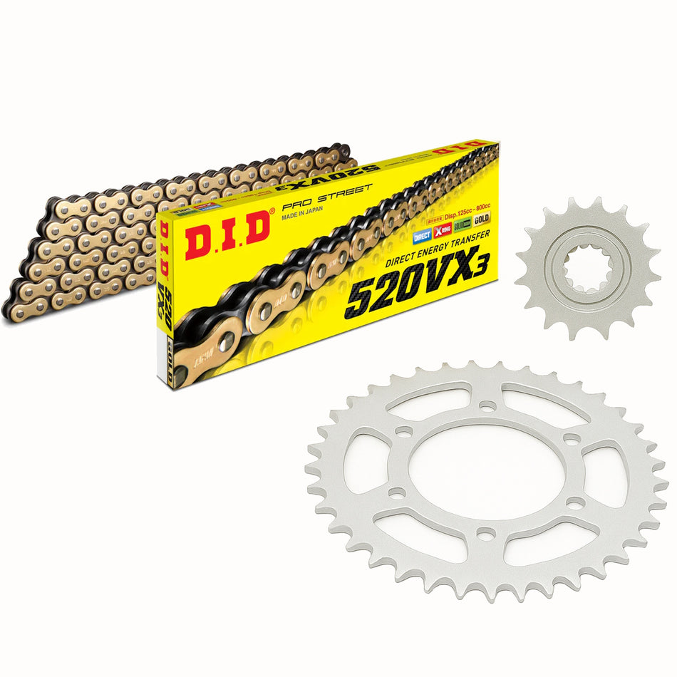 DID VX3 520x100 Gold Chain with JTF1265.15 & JTR1977.45 Sprocket Kit