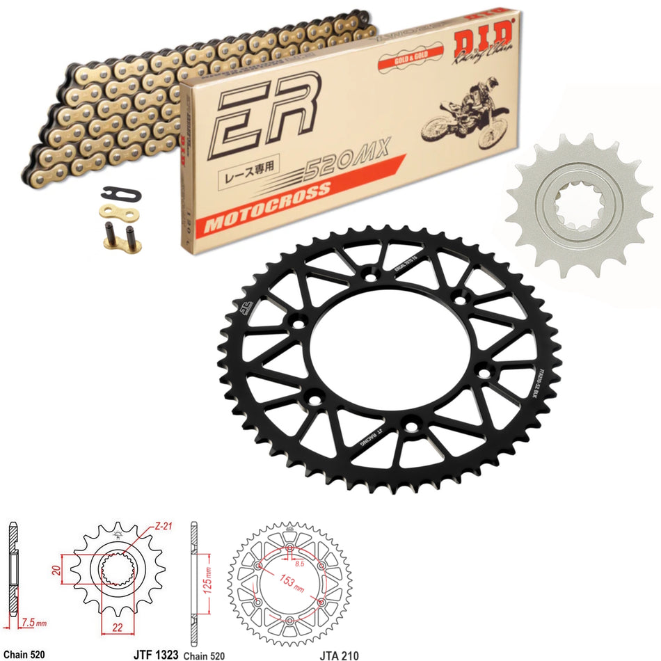 DID MX 520x116 Gold Chain with JTF1323.14SC & JTA210.53BLK Sprocket Kit