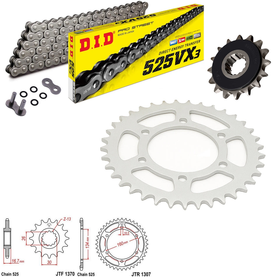 DID VX3 525x112 Chain with JTF1370.16RB & JTR1307.46 Sprocket Kit