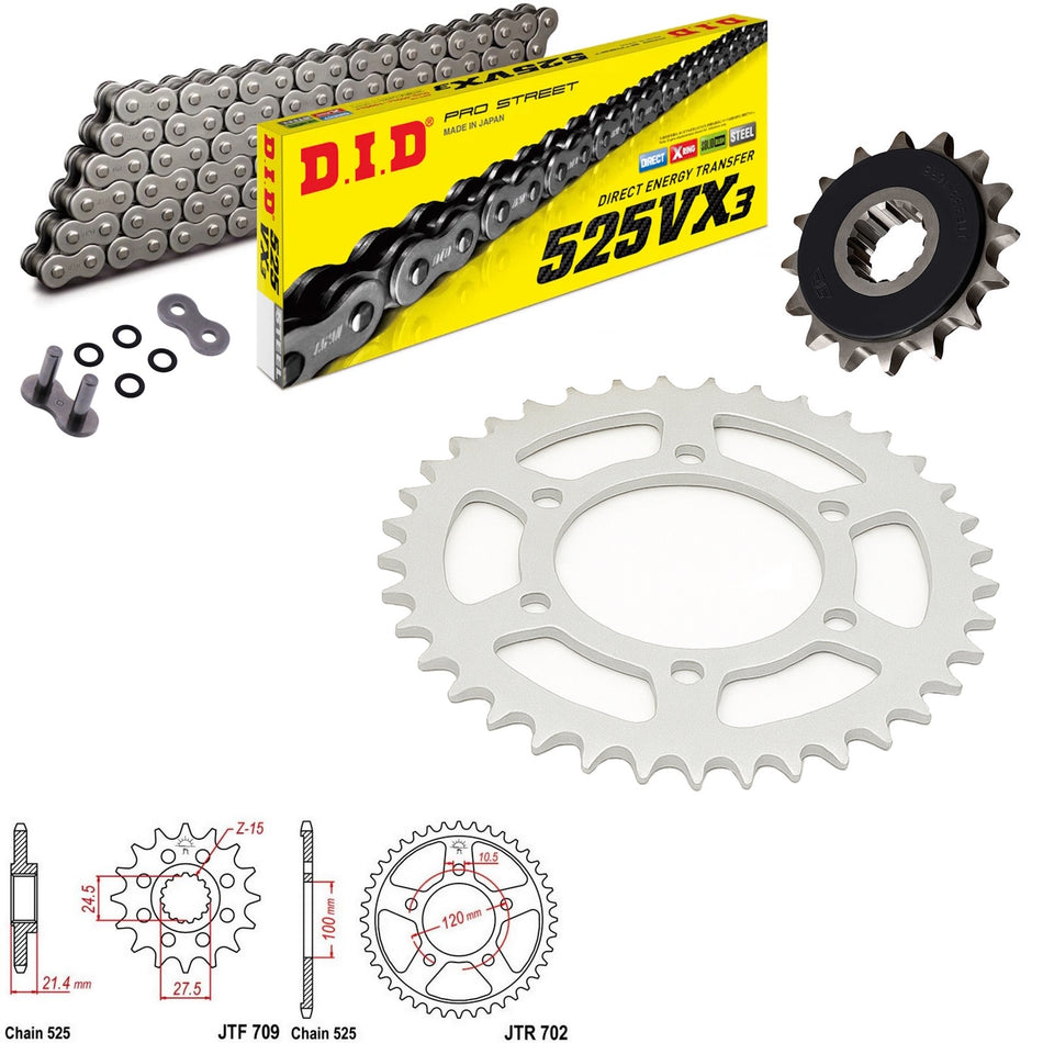 DID VX3 525x112 Chain with JTF709.16RB & JTR702.46 Sprocket Kit