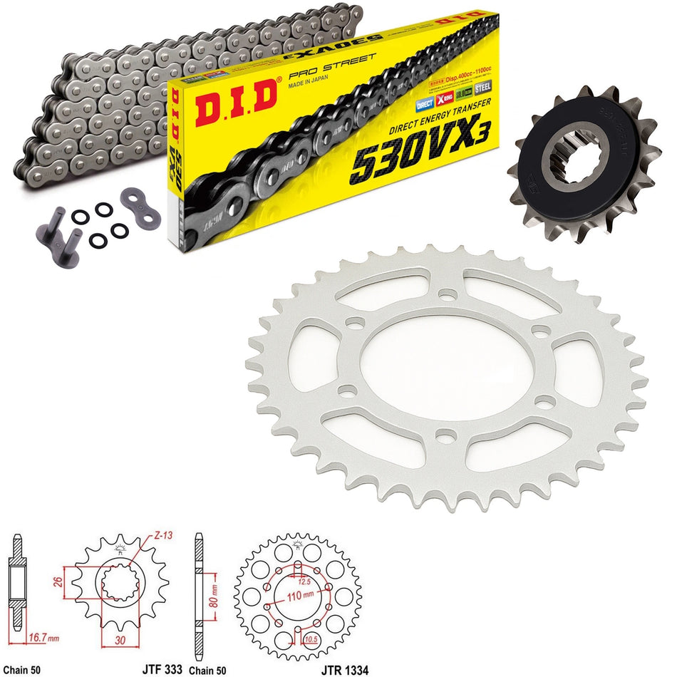 DID VX3 530x120 Chain with JTF333.16RB & JTR1334.39 Sprocket Kit