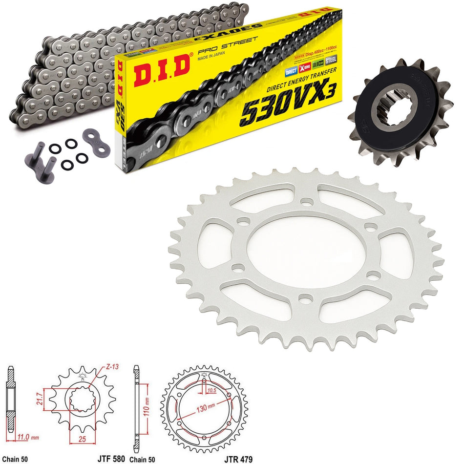 DID VX3 530x118 Chain with JTF580.17RB & JTR479.43 Sprocket Kit