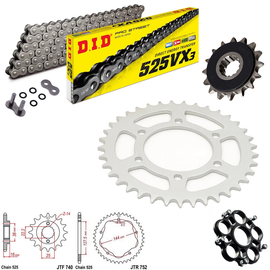 DID VX3 525x104 Chain with JTF740.15RB & JTA750B & JTR752.41 Sprocket Kit