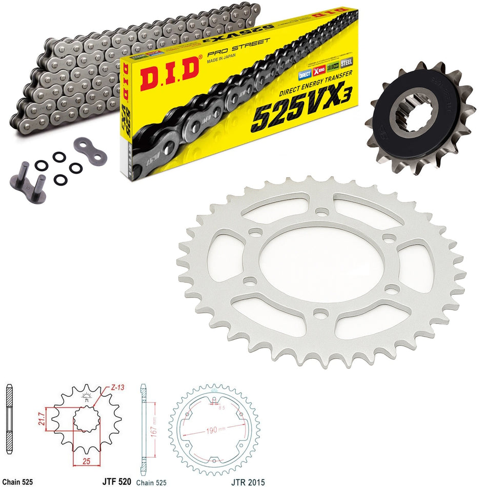 DID VX3 525x122 Chain with JTF520.16RB & JTR2015.50 Sprocket Kit