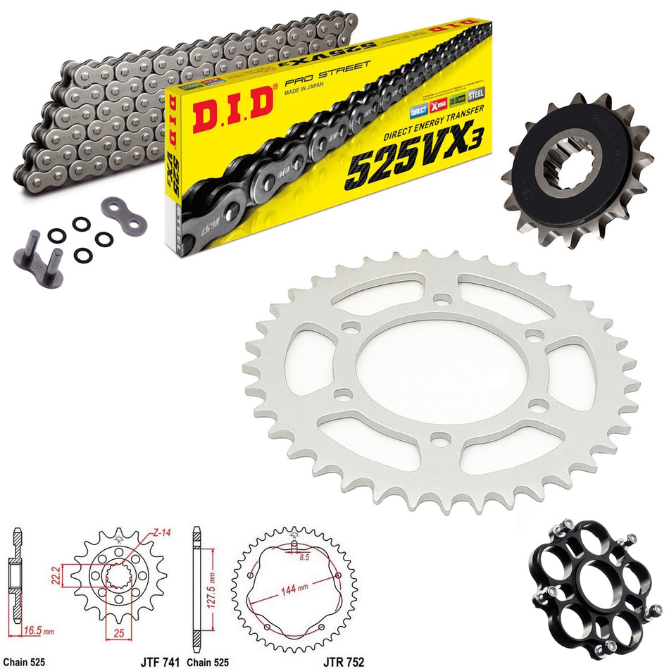 DID VX3 525x106 Chain with JTF741.15RB & JTA750B & JTR752.43 Sprocket Kit
