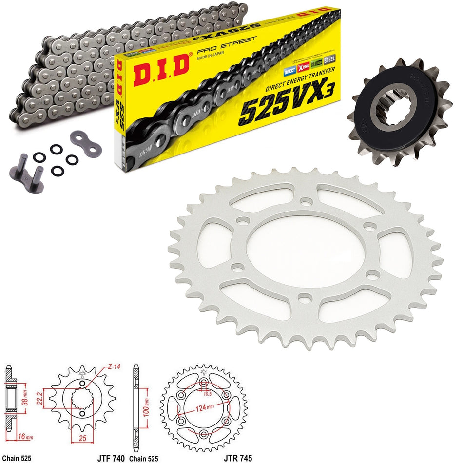 DID VX3 525x102 Chain with JTF740.15RB & JTR745.42 Sprocket Kit
