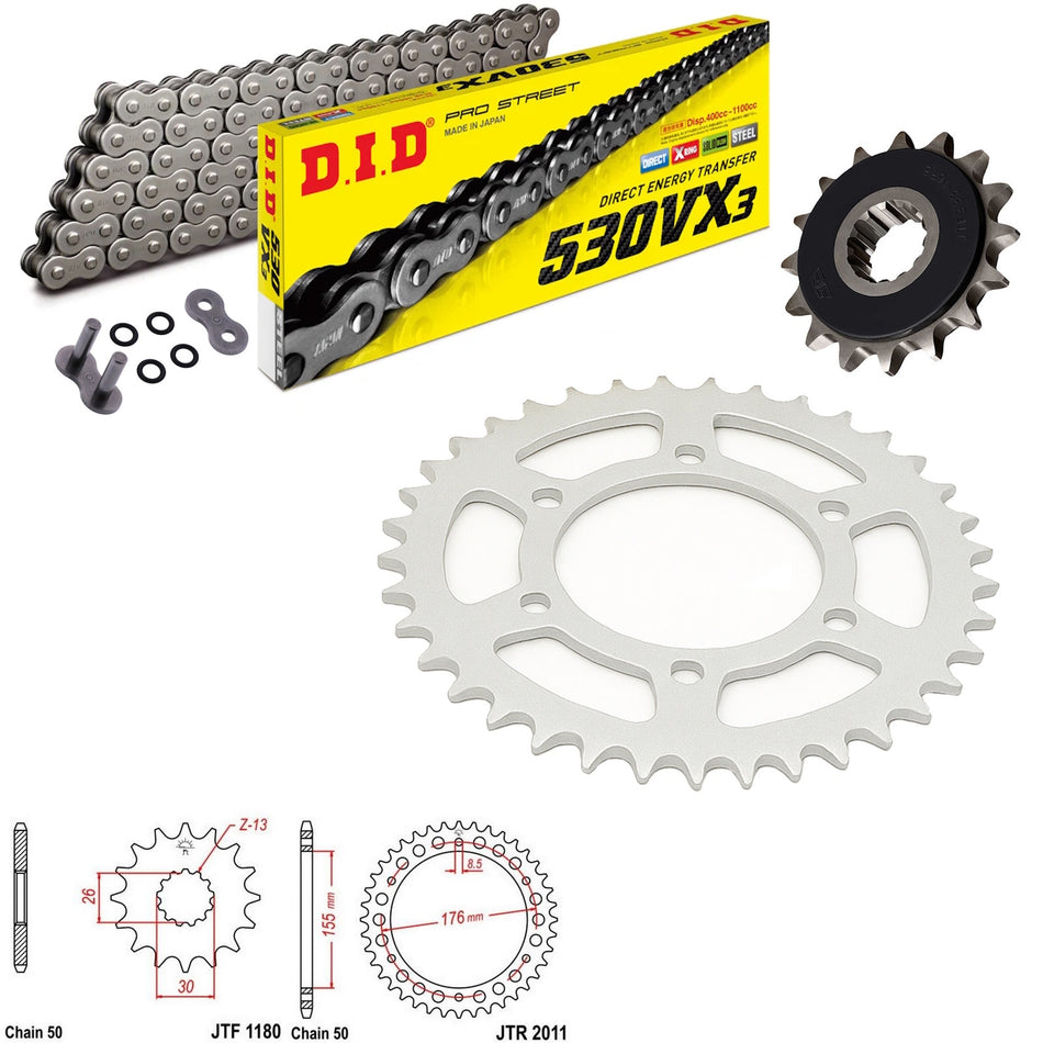 DID VX3 530x106 Chain with JTF1180.19RB & JTR2011.42 Sprocket Kit