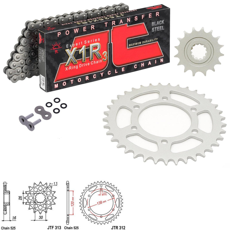 JT X1R3 525x106 Chain with JTF313.16 & JTR312.40 Sprocket Kit