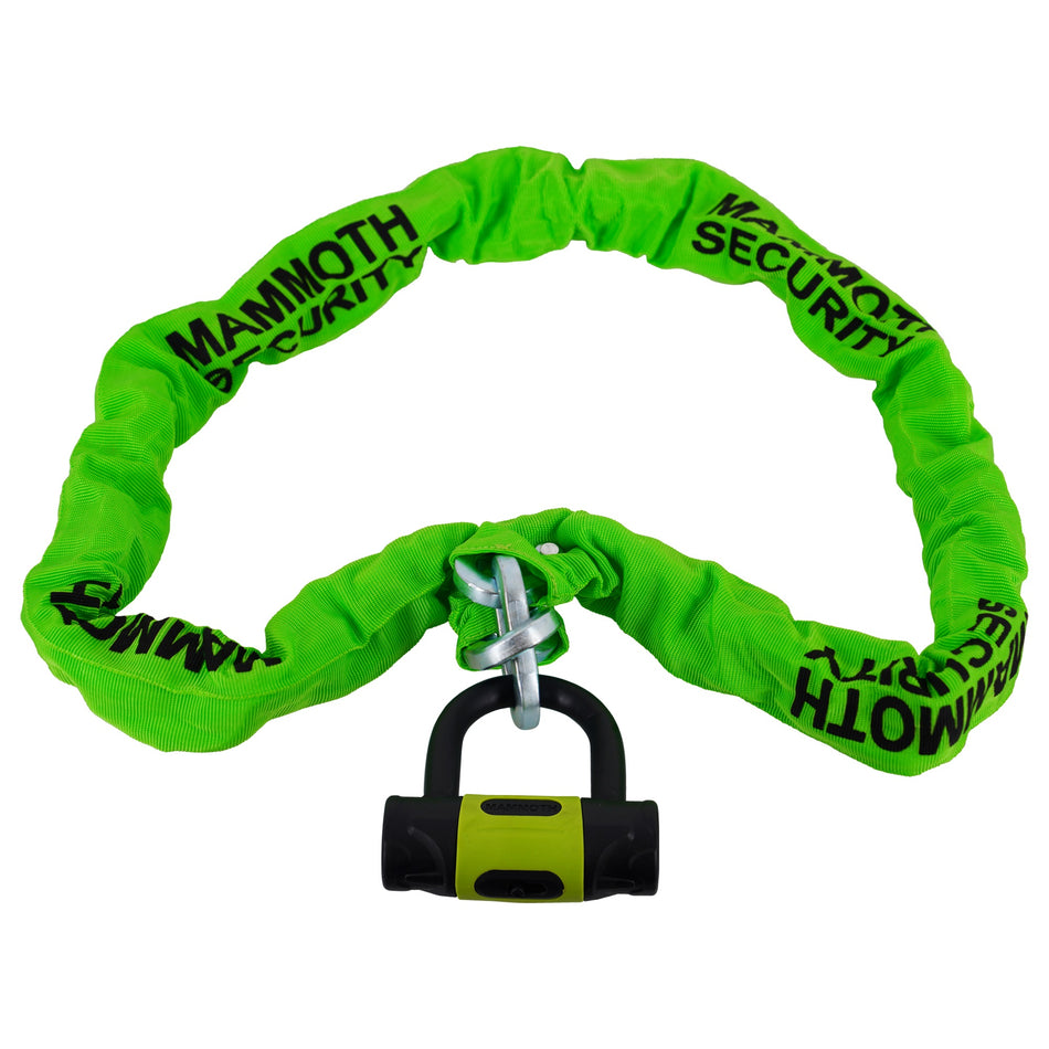 MAMMOTH SQUARE CHAIN 10mm X 1.5M WITH D-LOCK and GREEN SLEEVE