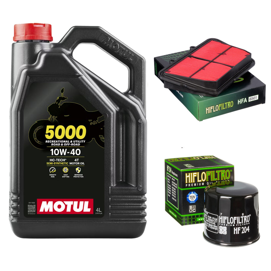 Motul 5000 10w40 4L Oil & HF204 & HFA6501 Oil Filter Kit
