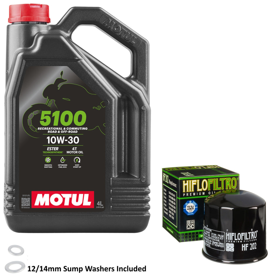 Motul 5100 10w30 4L Oil & HF202 Oil Filter Kit