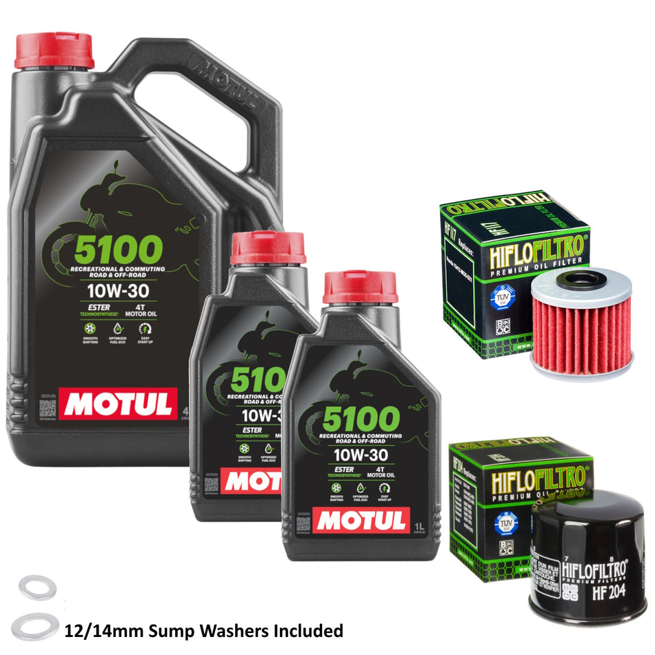 Motul 5100 10w30 6L Oil & HF204 & HF117 Oil Filter Kit