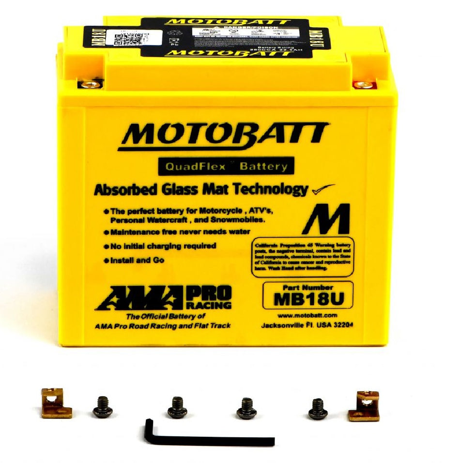 Motobatt Battery MB18U 12v 23.9Ah (20Hr) CCA:280A 51815, YB18A, YB18LA