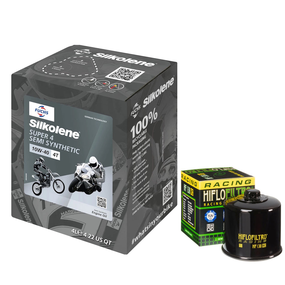Silkolene Super4 10w40 4L Oil & HF138RC Oil Filter Kit