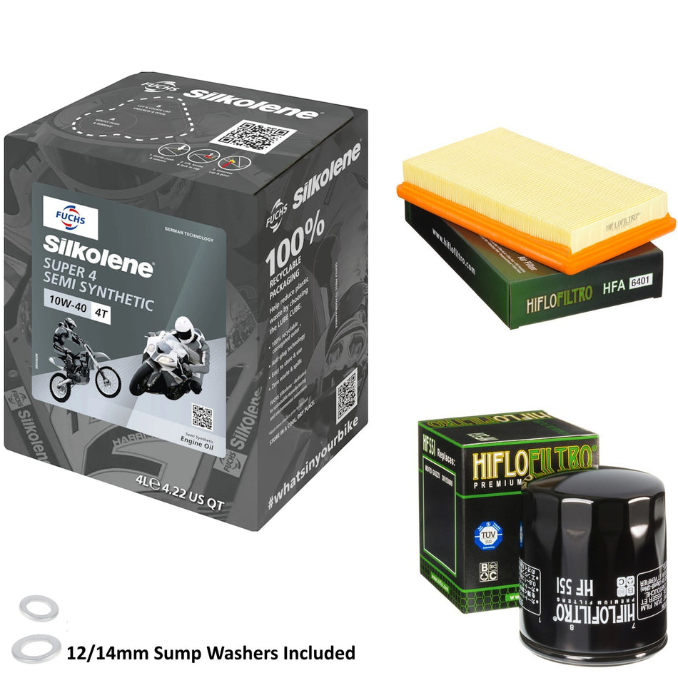 Silkolene Super 4 10w40 4L Oil & HF551 OF551 & HFA6401 Oil Filter Kit