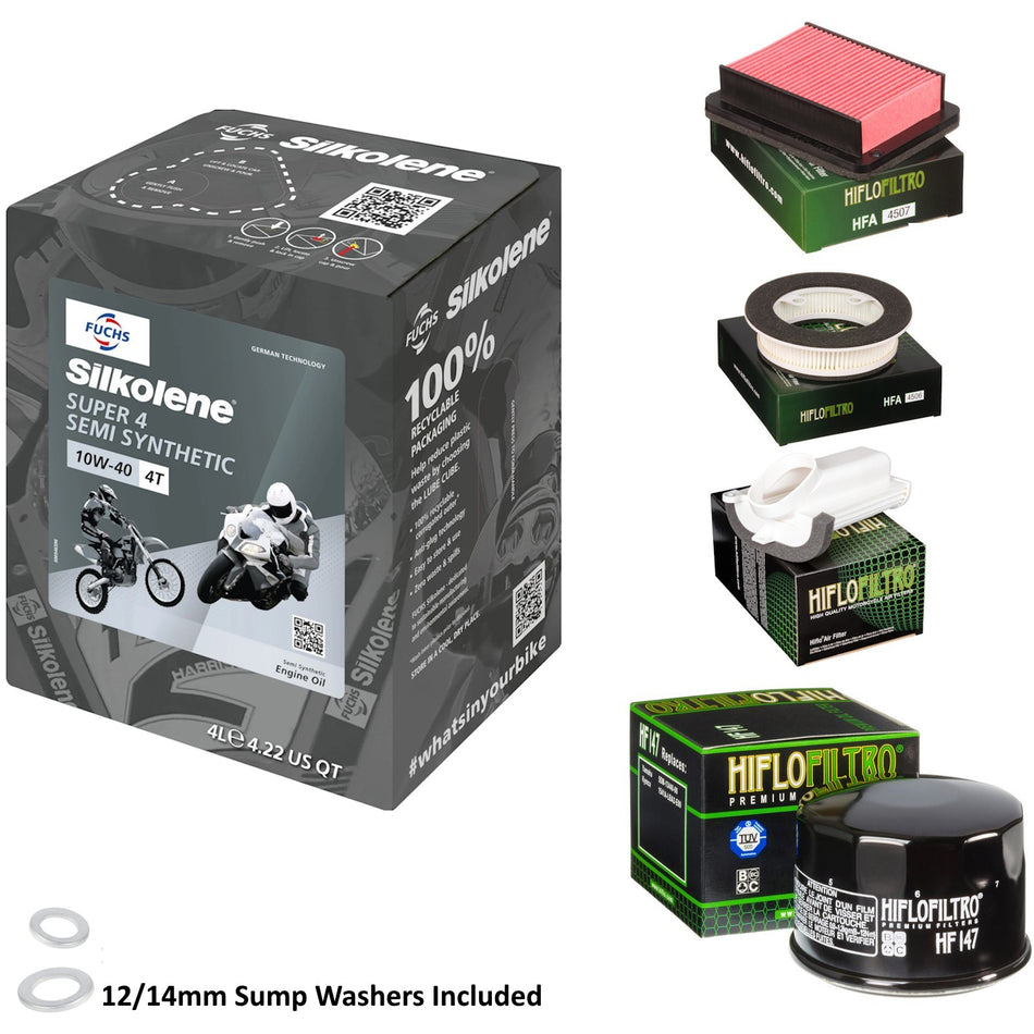 Silkolene Super 4 10w40 4L Oil & HF147 & HFA4507 & HFA4508 & HFA4506 Oil Filter Kit