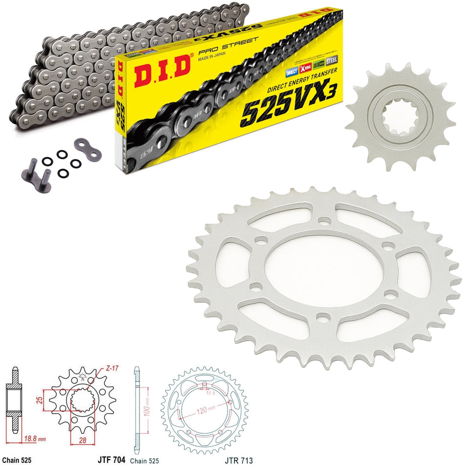 DID VX3 525x108 Chain with JTF704.16 & JTR713.40 Sprocket Kit