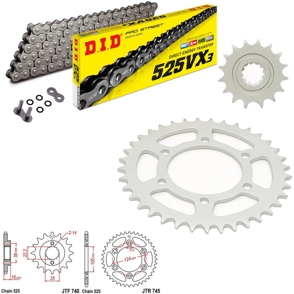 DID VX3 525x102 Chain with JTF740.15 & JTR745.43 Sprocket Kit
