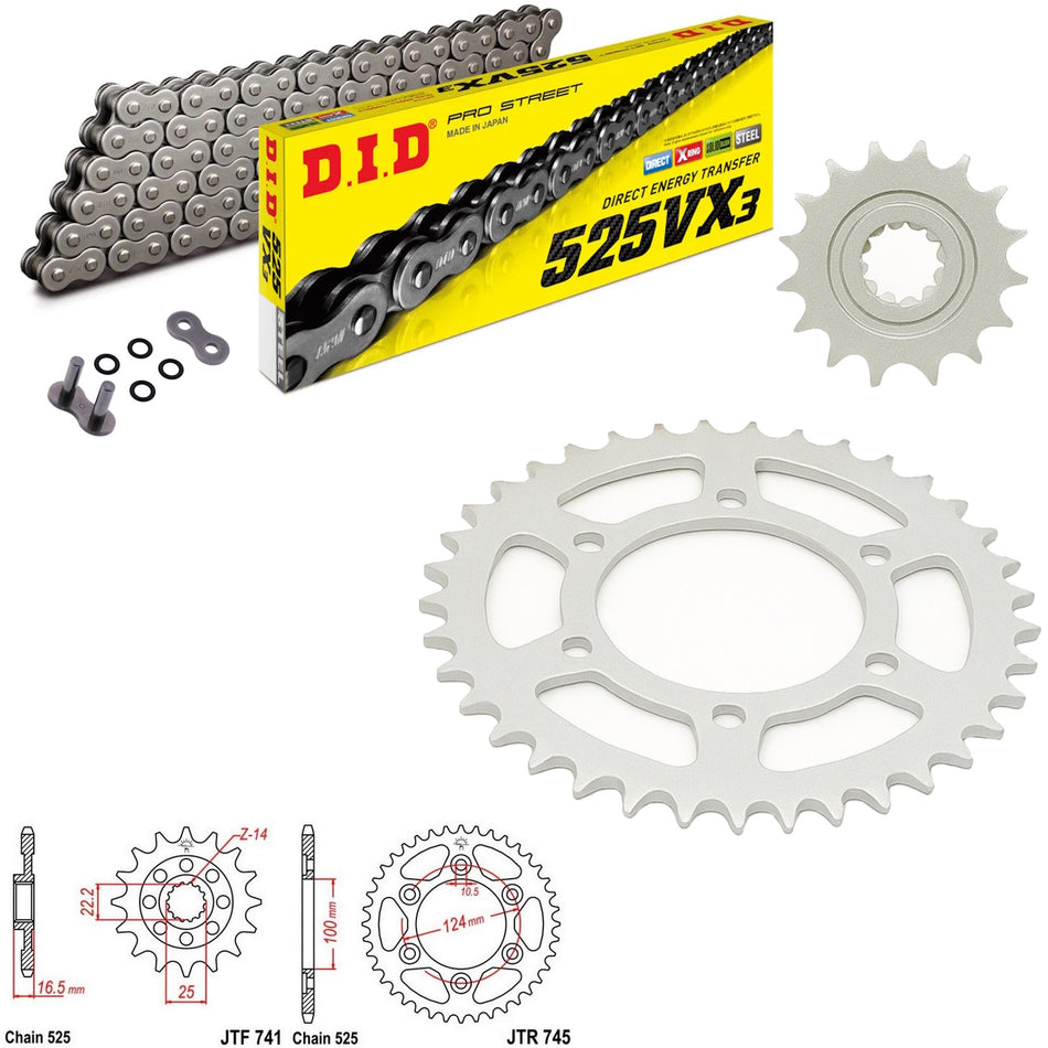 DID VX3 525x102 Chain with JTF741.15 & JTR745.42 Sprocket Kit