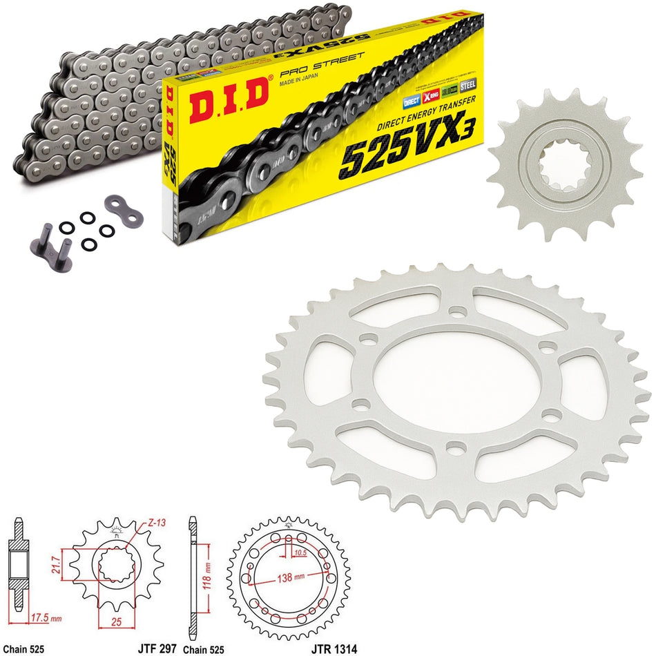 DID VX3 525x106 Chain with JTF297.15 & JTR1314.39 Sprocket Kit