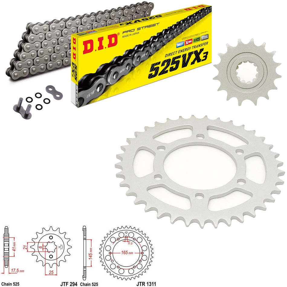 DID VX3 525x106 Chain with JTF294.15 & JTR1311.45 Sprocket Kit